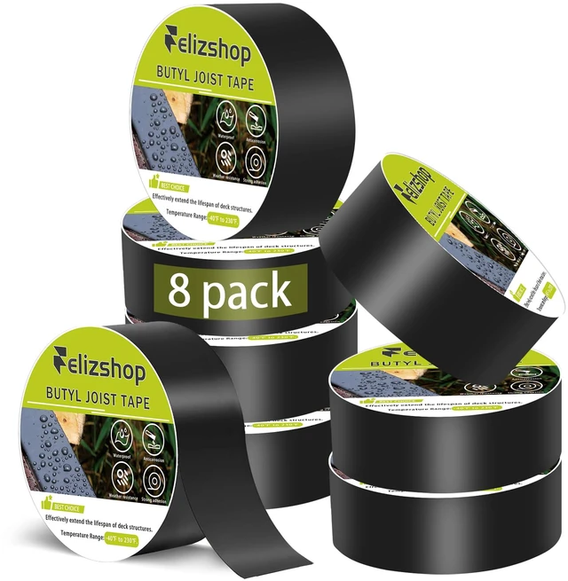 Main image of 1 5/8" x 50' Deck Joist Tape,Waterproof Antiseptic Butyl Tape,Seal Anti-Corrosion Butyl Joist Tape, Weather Resistance Self-Adhesive Flashing Joist Tape for Decking Joists Wood Decks Beams8 Rolls