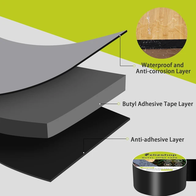 Alt view image 3 of 7 - 1 5/8" x 50' Deck Joist Tape,Waterproof Antiseptic Butyl Tape,Seal Anti-Corrosion Butyl Joist Tape, Weather Resistance Self-Adhesive Flashing Joist Tape for Decking Joists Wood Decks Beams8 Rolls