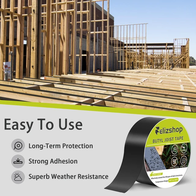 Alt view image 4 of 7 - 1 5/8" x 50' Deck Joist Tape,Waterproof Antiseptic Butyl Tape,Seal Anti-Corrosion Butyl Joist Tape, Weather Resistance Self-Adhesive Flashing Joist Tape for Decking Joists Wood Decks Beams8 Rolls