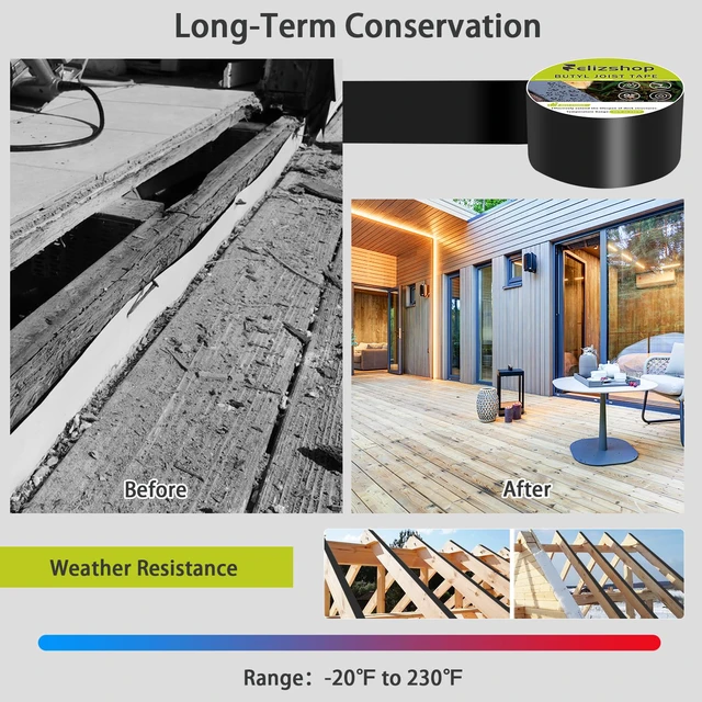 Alt view image 6 of 7 - 1 5/8" x 50' Deck Joist Tape,Waterproof Antiseptic Butyl Tape,Seal Anti-Corrosion Butyl Joist Tape, Weather Resistance Self-Adhesive Flashing Joist Tape for Decking Joists Wood Decks Beams8 Rolls