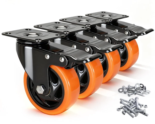 Main image of Caster Wheels, 4 Inch Caster Set of 4, Dual Locking PU Casters 2400LB, Swivel Casters for Furniture, Workbench & Tool Cart Quiet, Floor Safe, Smooth Rolling