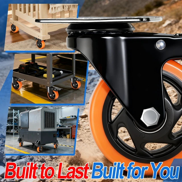 Alt view image 7 of 7 - Caster Wheels, 4 Inch Caster Set of 4, Dual Locking PU Casters 2400LB, Swivel Casters for Furniture, Workbench & Tool Cart Quiet, Floor Safe, Smooth Rolling