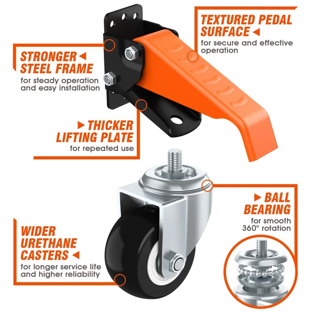 Alt view image 2 of 7 - Workbench Casters Wheels Kit Retractable Casters Set of 4, 660Lbs 2.5" heavy duty side mount lifting caster, adjustable stepdown castors 4-pack for table, work bench leg & shop equipment