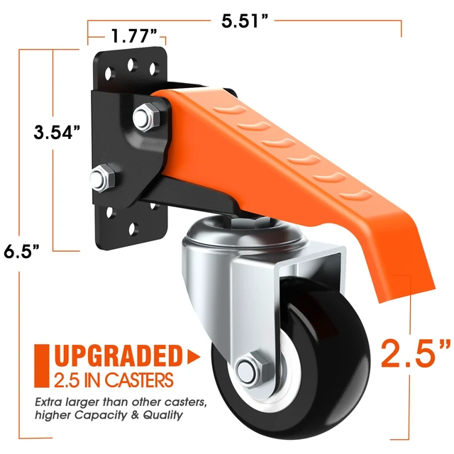 Alt view image 3 of 7 - Workbench Casters Wheels Kit Retractable Casters Set of 4, 660Lbs 2.5" heavy duty side mount lifting caster, adjustable stepdown castors 4-pack for table, work bench leg & shop equipment