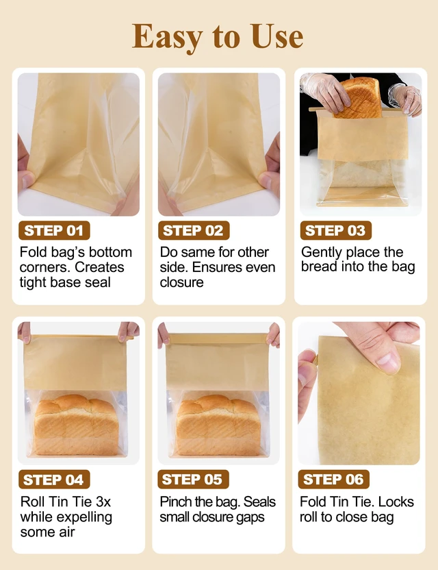 Alt view image 5 of 7 - Bread Cookie Bags with Window & Tin Tie 5.1x3.9x11.0 (100,Medium) Food Safe Brown Paper, Clear Window, Reusable Tin Tie, for Homemade Bread, Cookies, Muffins, Pastry, Candy, Party Favor
