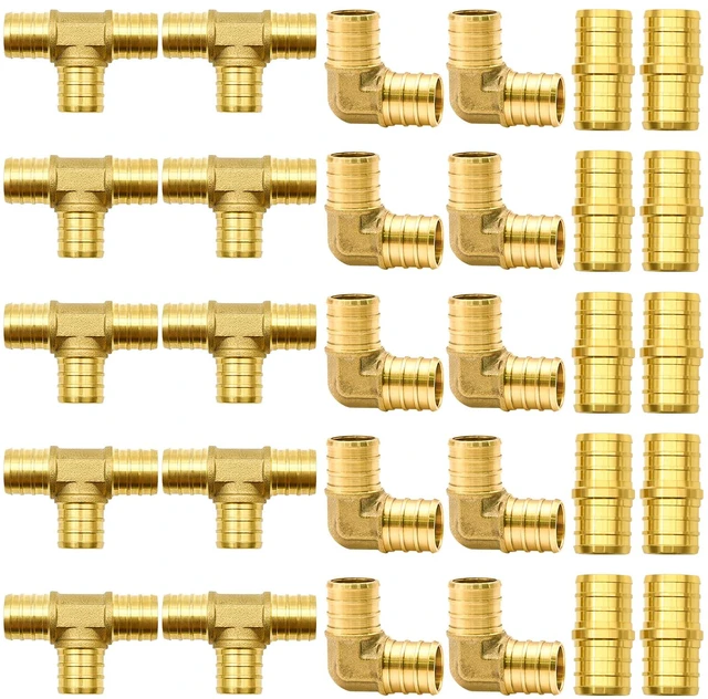 Main image of 30pcs 3/4" Brass PEX Fittings, Elbow TEE Straight Couplings Set for PEX Pipe