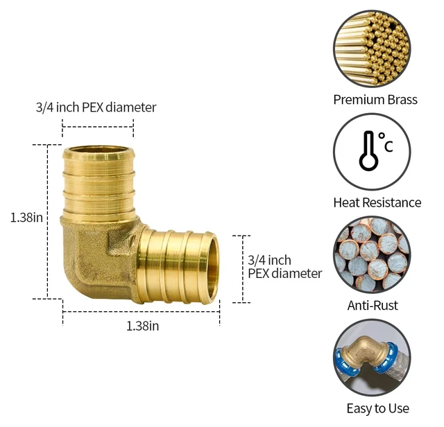 Alt view image 2 of 7 - 15pcs 3/4" Brass PEX Fittings, Elbow TEE Straight Couplings Set for PEX Pipe