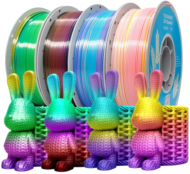 Main image of Silk Rainbow PLA 3D Printer Filament, 4 Rolls,1KG Spool(2.2lbs) 1.75mm 3D Printing Multicolor Gradient Filament Bundle for Most FDM 3D Printers,4 Different Silk Rainbow Colors