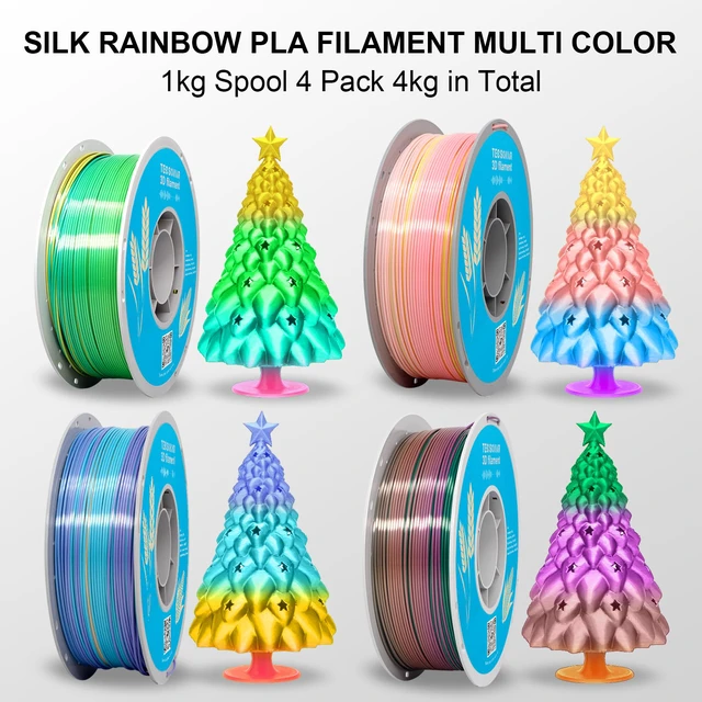 Alt view image 2 of 5 - Silk Rainbow PLA 3D Printer Filament, 4 Rolls,1KG Spool(2.2lbs) 1.75mm 3D Printing Multicolor Gradient Filament Bundle for Most FDM 3D Printers,4 Different Silk Rainbow Colors