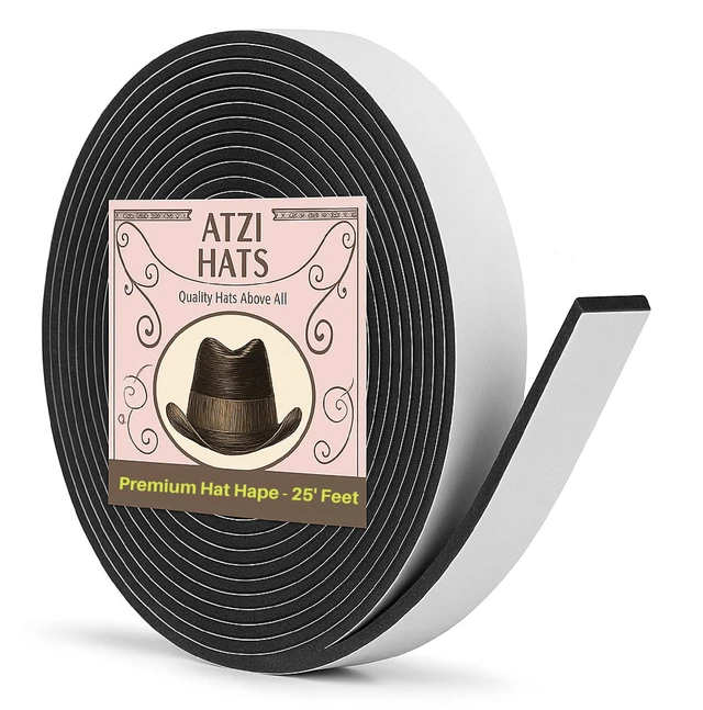 Main image of Hat Tape Roll 300" (25 Feet) Black - Hard Hats Size Reducer Foam Filler - Cap Sizing Strip Insert - for Fedora, Baseball Caps, Pana, Straw, Cowboy, Western