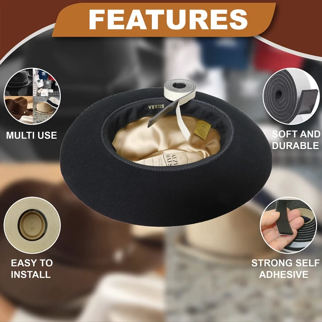 Alt view image 4 of 7 - Hat Tape Roll 300" (25 Feet) Black - Hard Hats Size Reducer Foam Filler - Cap Sizing Strip Insert - for Fedora, Baseball Caps, Pana, Straw, Cowboy, Western