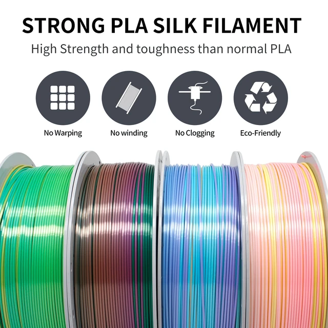 Alt view image 3 of 5 - Silk Rainbow PLA 3D Printer Filament, 4 Rolls,1KG Spool(2.2lbs) 1.75mm 3D Printing Multicolor Gradient Filament Bundle for Most FDM 3D Printers,4 Different Silk Rainbow Colors