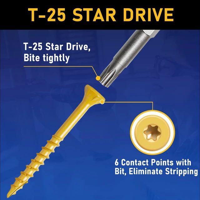 Alt view image 3 of 7 - #10 x 3-1/2 in Deck Screws, 350 PCS, Tan Exterior Wood Screws Epoxy coated, rust-resistant Torx drive include T25 star bit for decks, fences and outdoor wood projects