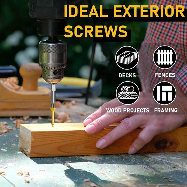 Alt view image 6 of 7 - #10 x 3-1/2 in Deck Screws, 350 PCS, Tan Exterior Wood Screws Epoxy coated, rust-resistant Torx drive include T25 star bit for decks, fences and outdoor wood projects