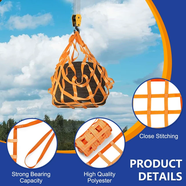 Alt view image 2 of 6 - 4.93' x 4.93'ft Cargo Lifting Nets, Safety Lifting Net Straps, Flat Nylon Sling Hoisting Net, Loading and Unloading Heavy Objects for Construction Rigging Moving Towing Hoisting Work Gear
