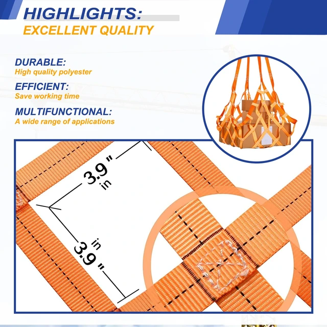 Alt view image 4 of 6 - 4.93' x 4.93'ft Cargo Lifting Nets, Safety Lifting Net Straps, Flat Nylon Sling Hoisting Net, Loading and Unloading Heavy Objects for Construction Rigging Moving Towing Hoisting Work Gear