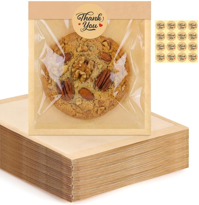 Main image of 240 Pack Cookie Packaging Bags with Stickers, 5.7×6.5 In Paper Bakery Bags Grease Resistant, Heat Sealable To Go Sleeves with Window for Bake Sale Brownie, Waffle, Donut, Cake Slice, Scone, Bakery Use