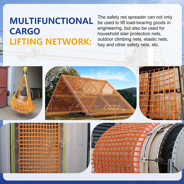 Alt view image 5 of 6 - 4.93' x 4.93'ft Cargo Lifting Nets, Safety Lifting Net Straps, Flat Nylon Sling Hoisting Net, Loading and Unloading Heavy Objects for Construction Rigging Moving Towing Hoisting Work Gear