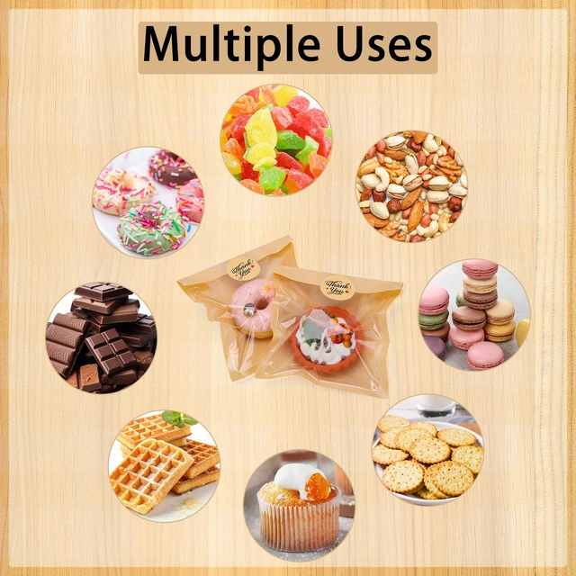 Alt view image 5 of 6 - 240 Pack Cookie Packaging Bags with Stickers, 5.7×6.5 In Paper Bakery Bags Grease Resistant, Heat Sealable To Go Sleeves with Window for Bake Sale Brownie, Waffle, Donut, Cake Slice, Scone, Bakery Use