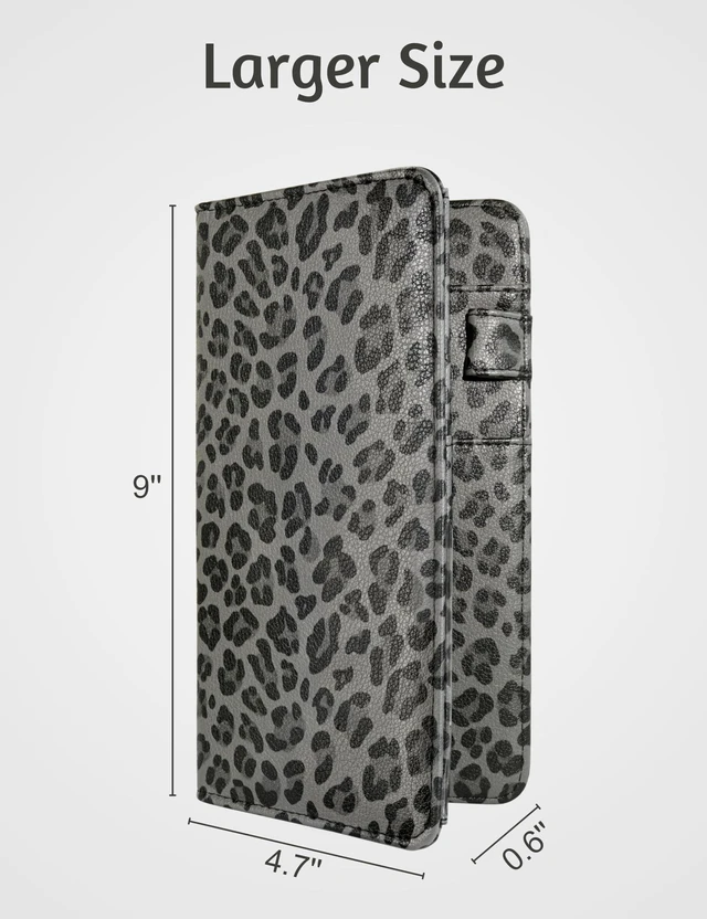 Alt view image 2 of 7 - Server Book for Waitress, Zipper Pocket, Magnetic Closure, Grey Leopard Cute Waitress Book Wallet with Money Pocket, Cheetah 5"x9", Restaurant Accessories, Waitstaff Organizer for Server Apron
