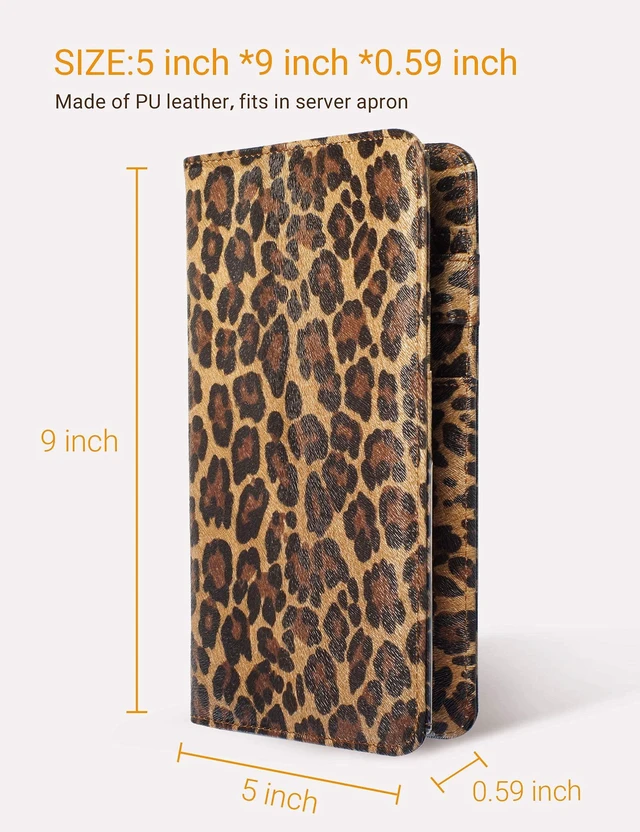 Alt view image 2 of 7 - Server Book for Waitress with Zipper Pocket, Magnetic Closure, Leopard Cute Waitress Book Wallet with Money Pouch, Cheetah 5"x9", Restaurant Accessories, Waitstaff Organizer for Server Apron