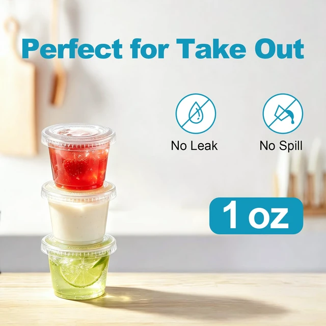Alt view image 3 of 7 - 500 Set 1 oz Jello Shot Cups with Lids, Small Plastic Condiment Cups Food Safe Disposable Soufflé Storage Portion Containers for Salad, Dressing, Sauce, Dipping, Snacks