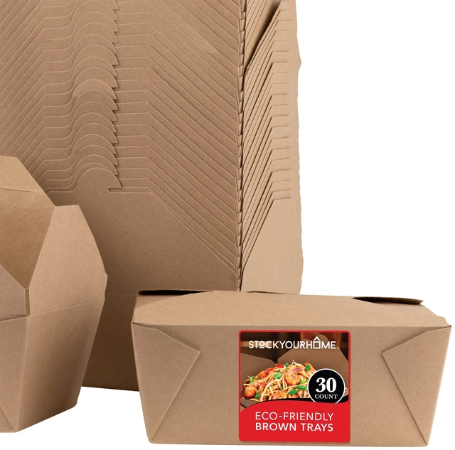 Main image of Microwavable Kraft Brown Take Out Boxes 112 oz (30 Pack) Disposable Food Containers - Recyclable Cardboard Lunch Box - Take Out Containers Disposable - to Go Boxes for Restaurants, Delivery, Catering