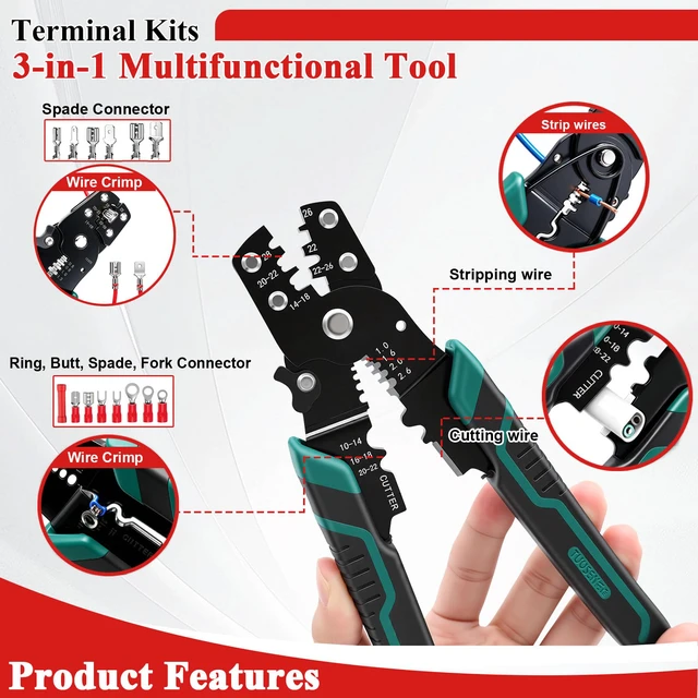 Alt view image 2 of 6 - 1100PCS Wire Connector Kit with Crimping Tool, Copper Insulated Electrical Wire Terminals - Ring, Butt, Spade, Fork, Assorted Crimp Connectors in Reusable Carrying Case