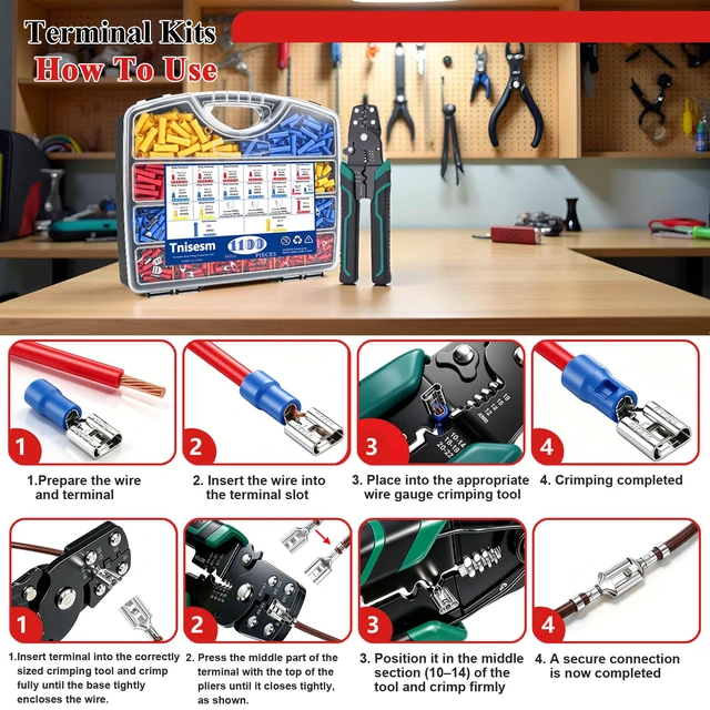 Alt view image 3 of 6 - 1100PCS Wire Connector Kit with Crimping Tool, Copper Insulated Electrical Wire Terminals - Ring, Butt, Spade, Fork, Assorted Crimp Connectors in Reusable Carrying Case