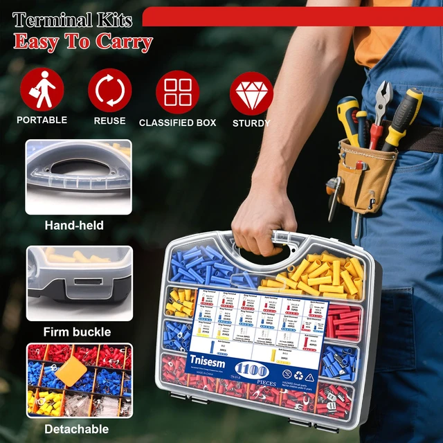 Alt view image 4 of 6 - 1100PCS Wire Connector Kit with Crimping Tool, Copper Insulated Electrical Wire Terminals - Ring, Butt, Spade, Fork, Assorted Crimp Connectors in Reusable Carrying Case