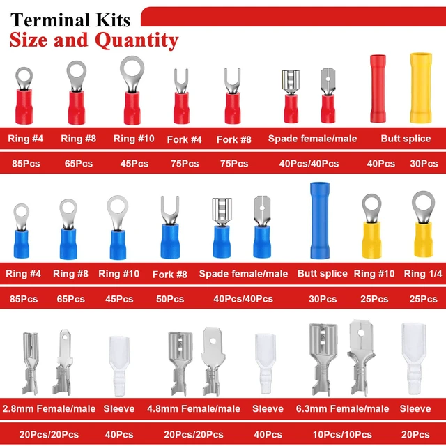 Alt view image 5 of 6 - 1100PCS Wire Connector Kit with Crimping Tool, Copper Insulated Electrical Wire Terminals - Ring, Butt, Spade, Fork, Assorted Crimp Connectors in Reusable Carrying Case