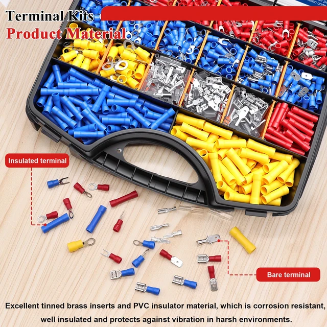 Alt view image 6 of 6 - 1100PCS Wire Connector Kit with Crimping Tool, Copper Insulated Electrical Wire Terminals - Ring, Butt, Spade, Fork, Assorted Crimp Connectors in Reusable Carrying Case