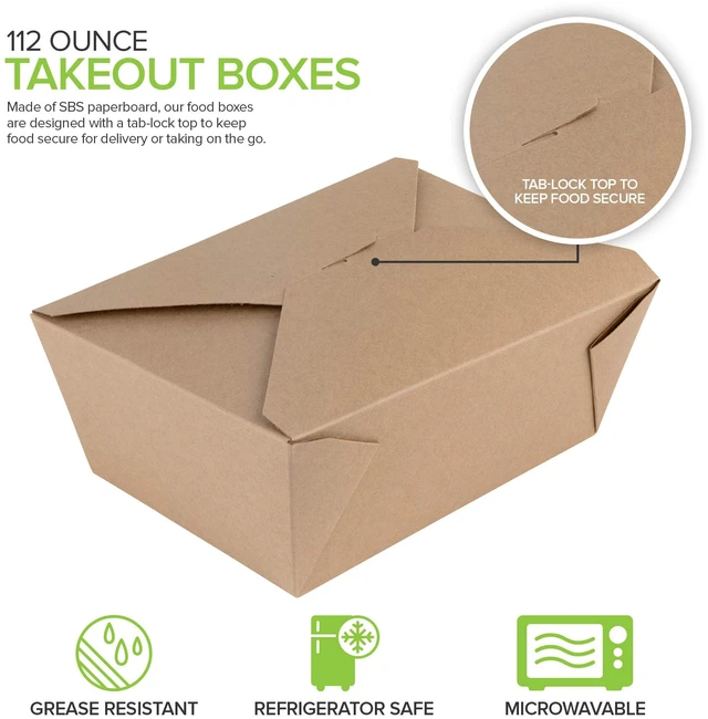 Alt view image 2 of 7 - Microwavable Kraft Brown Take Out Boxes 112 oz (30 Pack) Disposable Food Containers - Recyclable Cardboard Lunch Box - Take Out Containers Disposable - to Go Boxes for Restaurants, Delivery, Catering