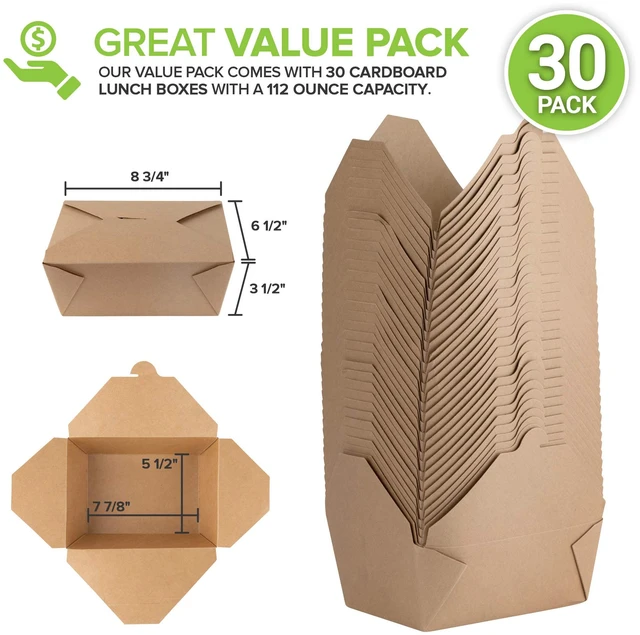 Alt view image 3 of 7 - Microwavable Kraft Brown Take Out Boxes 112 oz (30 Pack) Disposable Food Containers - Recyclable Cardboard Lunch Box - Take Out Containers Disposable - to Go Boxes for Restaurants, Delivery, Catering