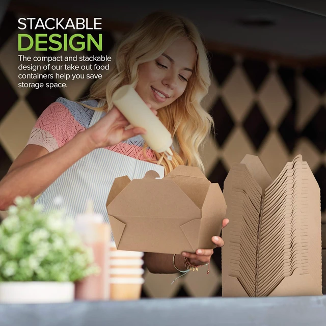 Alt view image 5 of 7 - Microwavable Kraft Brown Take Out Boxes 112 oz (30 Pack) Disposable Food Containers - Recyclable Cardboard Lunch Box - Take Out Containers Disposable - to Go Boxes for Restaurants, Delivery, Catering