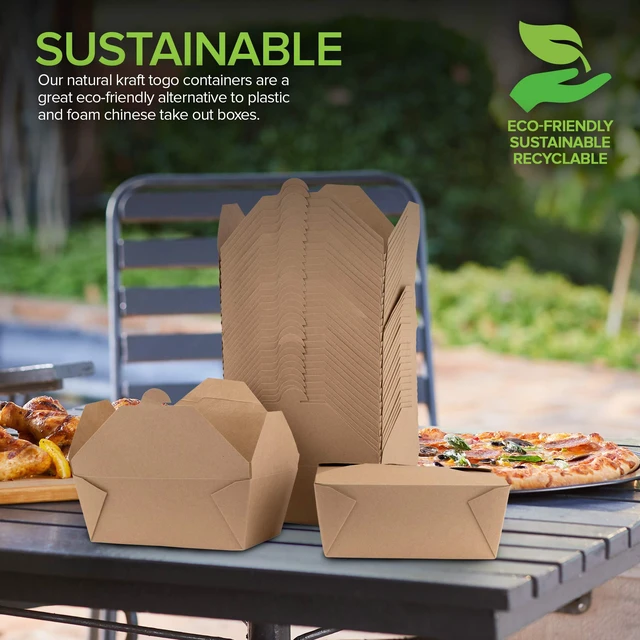 Alt view image 6 of 7 - Microwavable Kraft Brown Take Out Boxes 112 oz (30 Pack) Disposable Food Containers - Recyclable Cardboard Lunch Box - Take Out Containers Disposable - to Go Boxes for Restaurants, Delivery, Catering