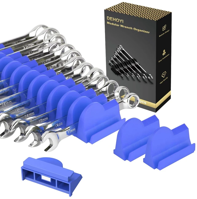 Main image of 48 pcs MAGNETIC Modular Wrench Organizers for Tool Drawers - Wrench Rack with Metric&SAE Labels, Perfect Tool Storage Holder. Gift for mechanics (Blue)