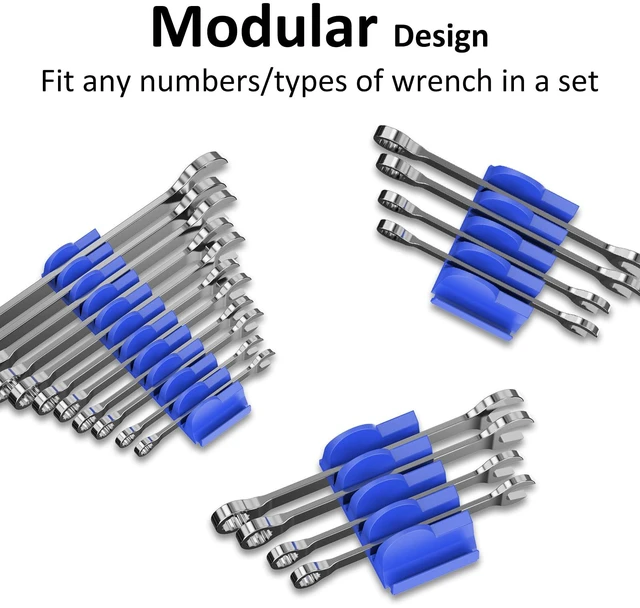 Alt view image 3 of 7 - 48 pcs MAGNETIC Modular Wrench Organizers for Tool Drawers - Wrench Rack with Metric&SAE Labels, Perfect Tool Storage Holder. Gift for mechanics (Blue)