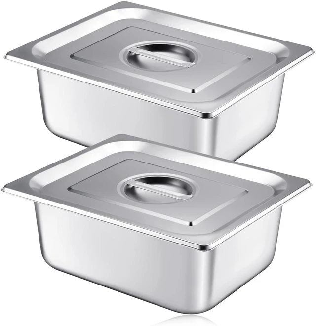 Main image of 12 Pack Stainless 1/2 Size x 4 Inch Deep Steam Table Pans with Lids Designed for Serving and Food Prep at Buffets, Restaurants, Hotels, Parties, and Home Kitchens; Reusable and Stackable