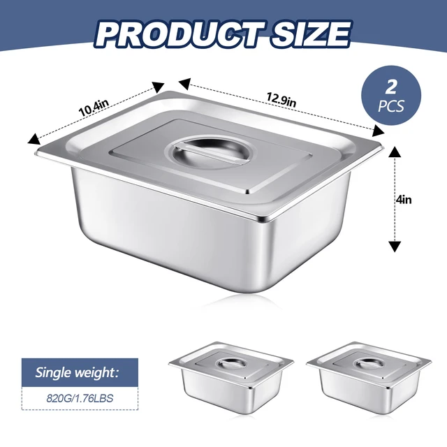Alt view image 2 of 6 - 12 Pack Stainless 1/2 Size x 4 Inch Deep Steam Table Pans with Lids Designed for Serving and Food Prep at Buffets, Restaurants, Hotels, Parties, and Home Kitchens; Reusable and Stackable