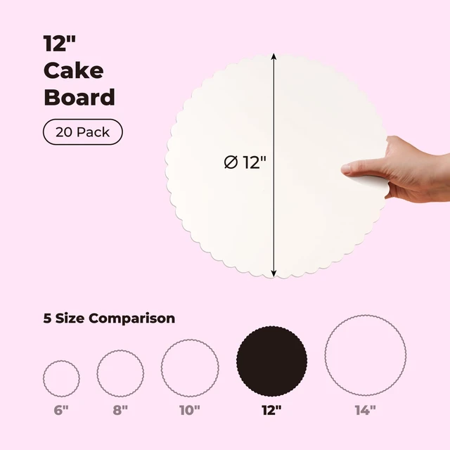 Alt view image 2 of 7 - 20 Pack 12 Inch Round White Cake Boards, Disposable Pizza Circles, Pan Base Stand for Desserts and Pastries, Greaseproof Cardboard Rounds for DIY, Birthday