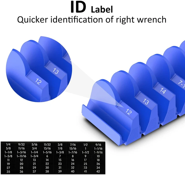 Alt view image 7 of 7 - 48 pcs MAGNETIC Modular Wrench Organizers for Tool Drawers - Wrench Rack with Metric&SAE Labels, Perfect Tool Storage Holder. Gift for mechanics (Blue)