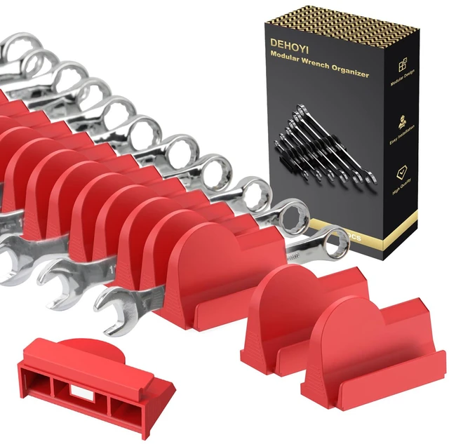 Main image of 48 pcs Magnetic Modular Wrench Organizers for Tool Drawers - Wrench Rack with Metric&SAE Labels, Perfect Tool Storage Holder with Magnet. Gift for mechanics (Red)