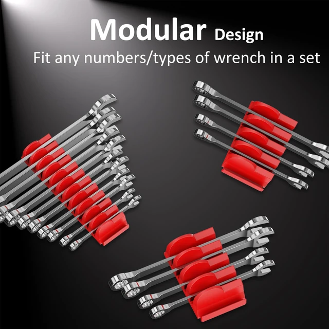 Alt view image 3 of 7 - 48 pcs Magnetic Modular Wrench Organizers for Tool Drawers - Wrench Rack with Metric&SAE Labels, Perfect Tool Storage Holder with Magnet. Gift for mechanics (Red)