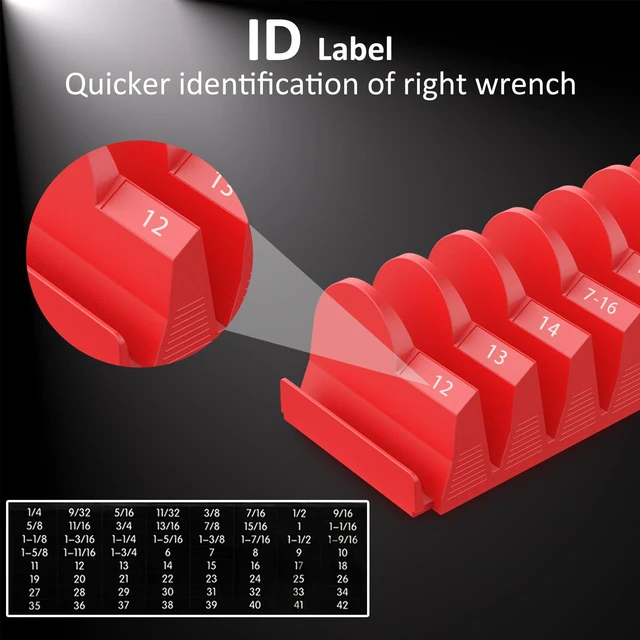 Alt view image 7 of 7 - 48 pcs Magnetic Modular Wrench Organizers for Tool Drawers - Wrench Rack with Metric&SAE Labels, Perfect Tool Storage Holder with Magnet. Gift for mechanics (Red)