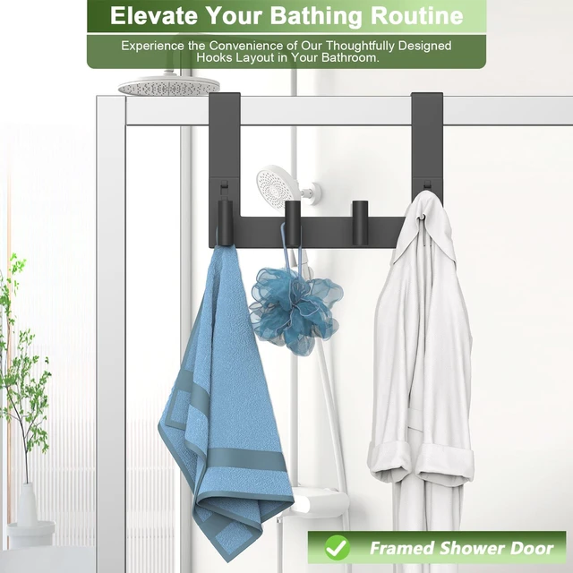 Alt view image 5 of 7 - Stainless Steel Over The Door Hooks Heavy Duty, Bathroom Towel Holder Door Mount Coat Rack Towel Rack for Bedroom, Doors Hangers Towel Hooks for Bathroom Dorm Essentials (1Pack, Black-4 Hooks)