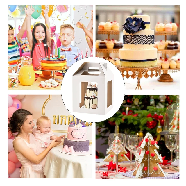 Alt view image 4 of 5 - Tall Cake Boxes 6 Windows with handle, In 3 Size 10x10x10&12x12x12&14x14x14inch Cake Carrier,Square Cake box,Take Out Transport Containers for Wedding, Birthday, Party(5Pcs-White)