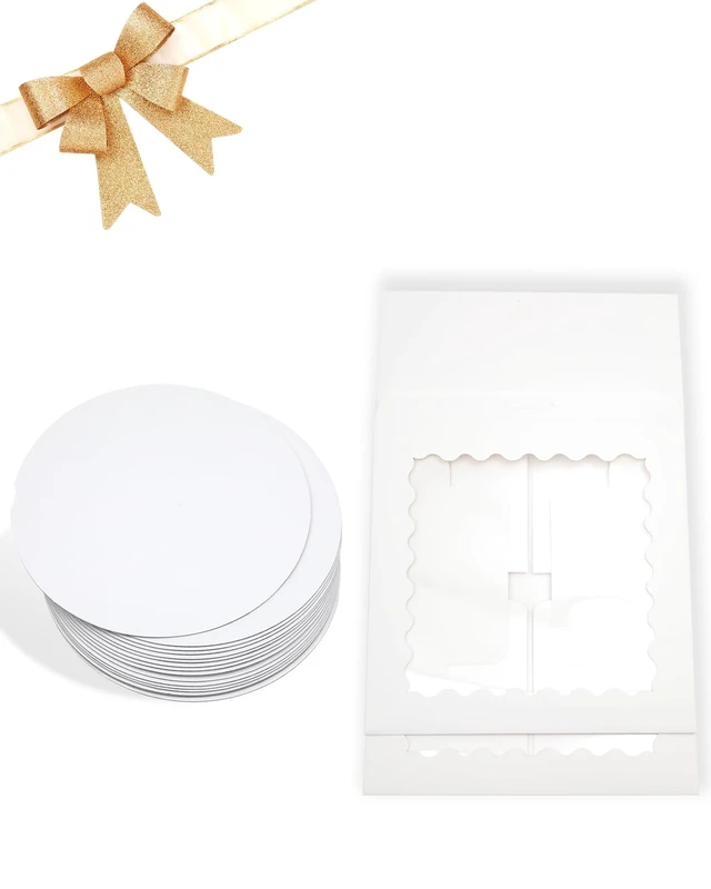 Alt view image 2 of 7 - 10"x10"x5" Cake Box, 36 Sets White Cake Box with Window 36 Sets 10" White Cake Round Boards, for Cake, Treat Cookie Dessert, Pastry, Birthday Party, Weddings