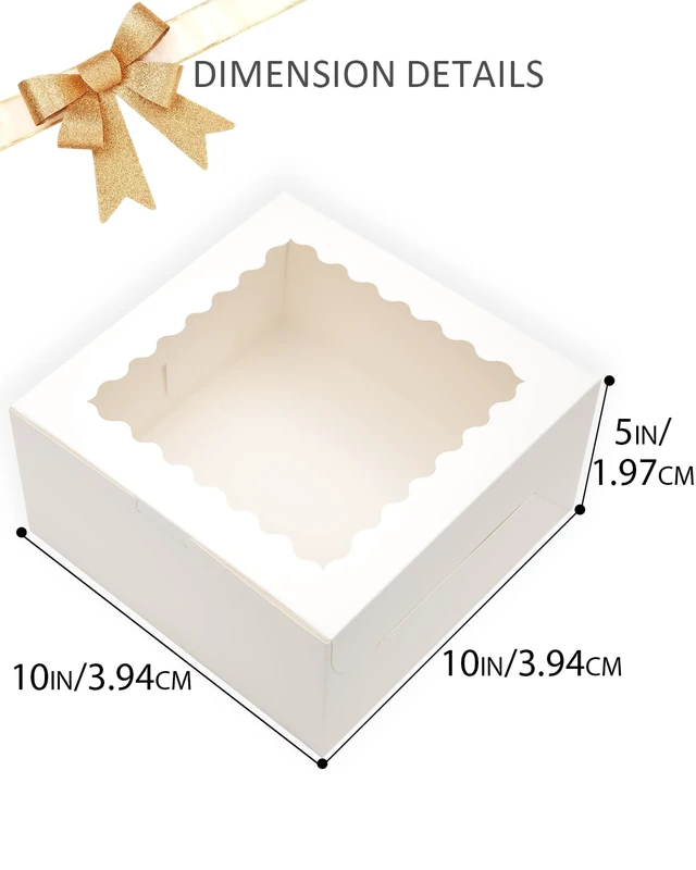 Alt view image 4 of 7 - 10"x10"x5" Cake Box, 36 Sets White Cake Box with Window 36 Sets 10" White Cake Round Boards, for Cake, Treat Cookie Dessert, Pastry, Birthday Party, Weddings