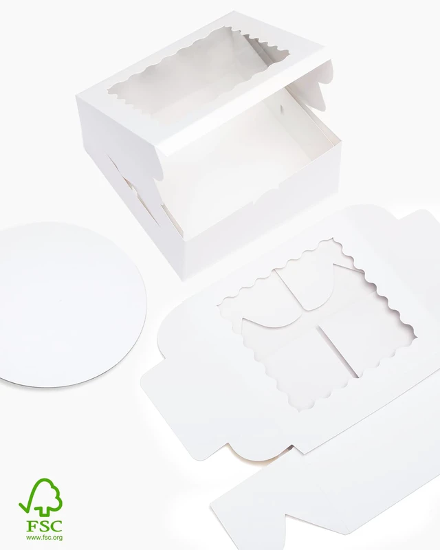 Alt view image 3 of 7 - 10"x10"x5" Cake Box, 36 Sets White Cake Box with Window 36 Sets 10" White Cake Round Boards, for Cake, Treat Cookie Dessert, Pastry, Birthday Party, Weddings